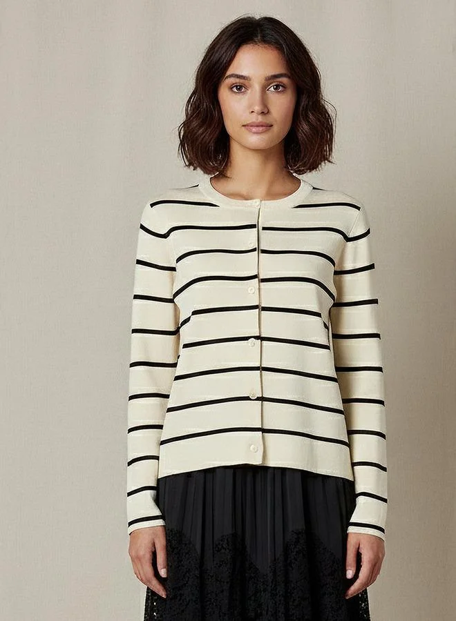 2Xtremz 2Xtremz Striped Round Neck Cardigan